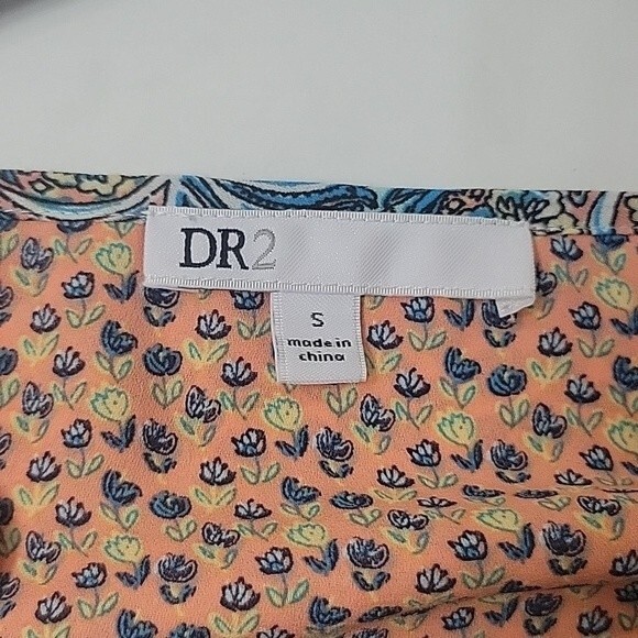 DR2 Women's blue pink patterned boho blouse Size S roll sleeve tassels - Picture 4 of 9